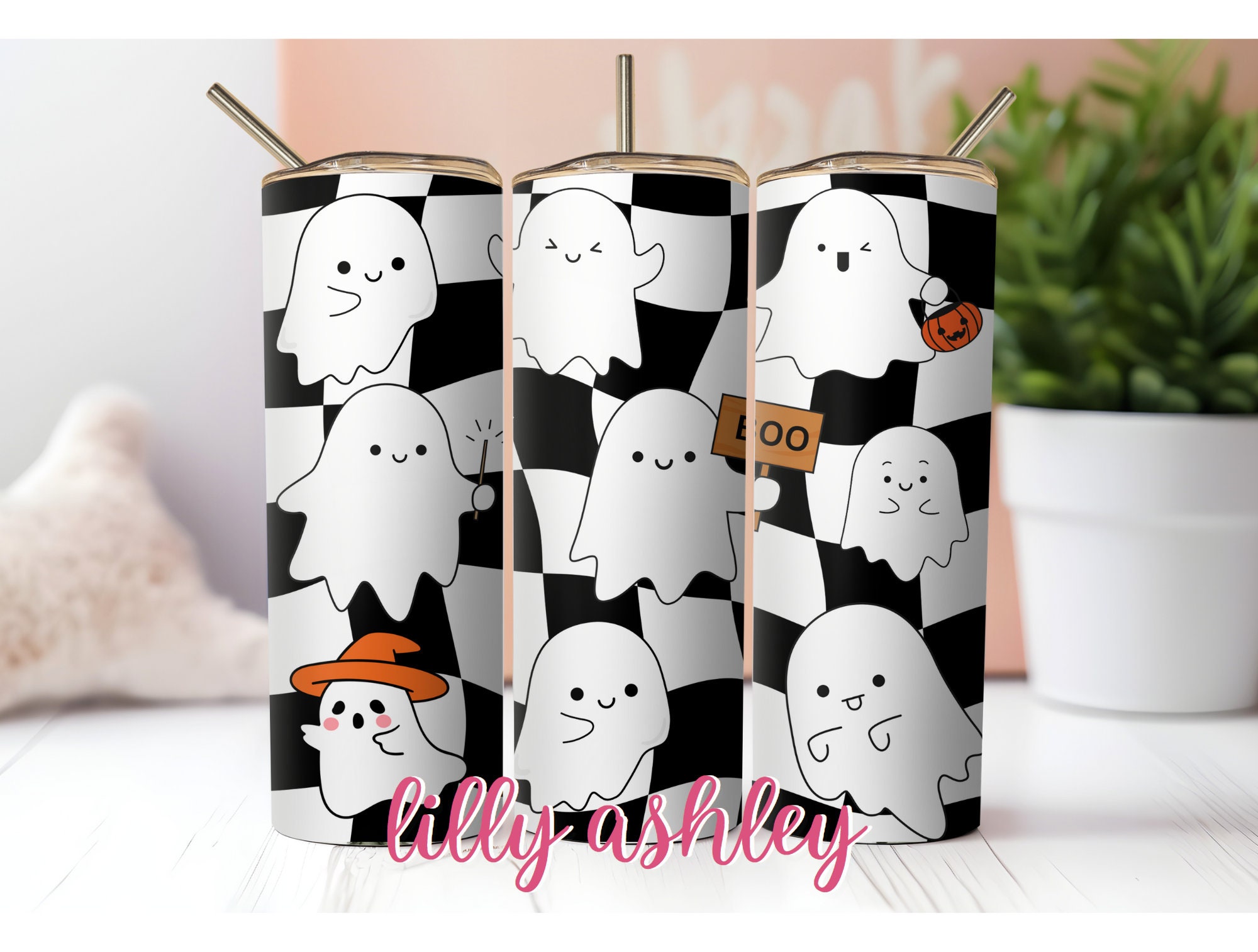 Cute Ghost in Nature Skinny Tumbler with Straw, 20oz – GroveWisdom