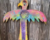 Whimsical HandPainted Primitive Wooden Thunderbird Sculpture "Fly". Colorful, Unique Folk Art, Outsider Art, Garden Totem Wall Decor.
