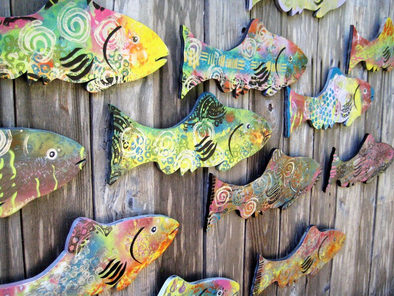 Whimsical Primitive HandPainted Fish Colorful Folk Art Outsider Art Wall Decor Garden Decor by Laurie Cesario image 4