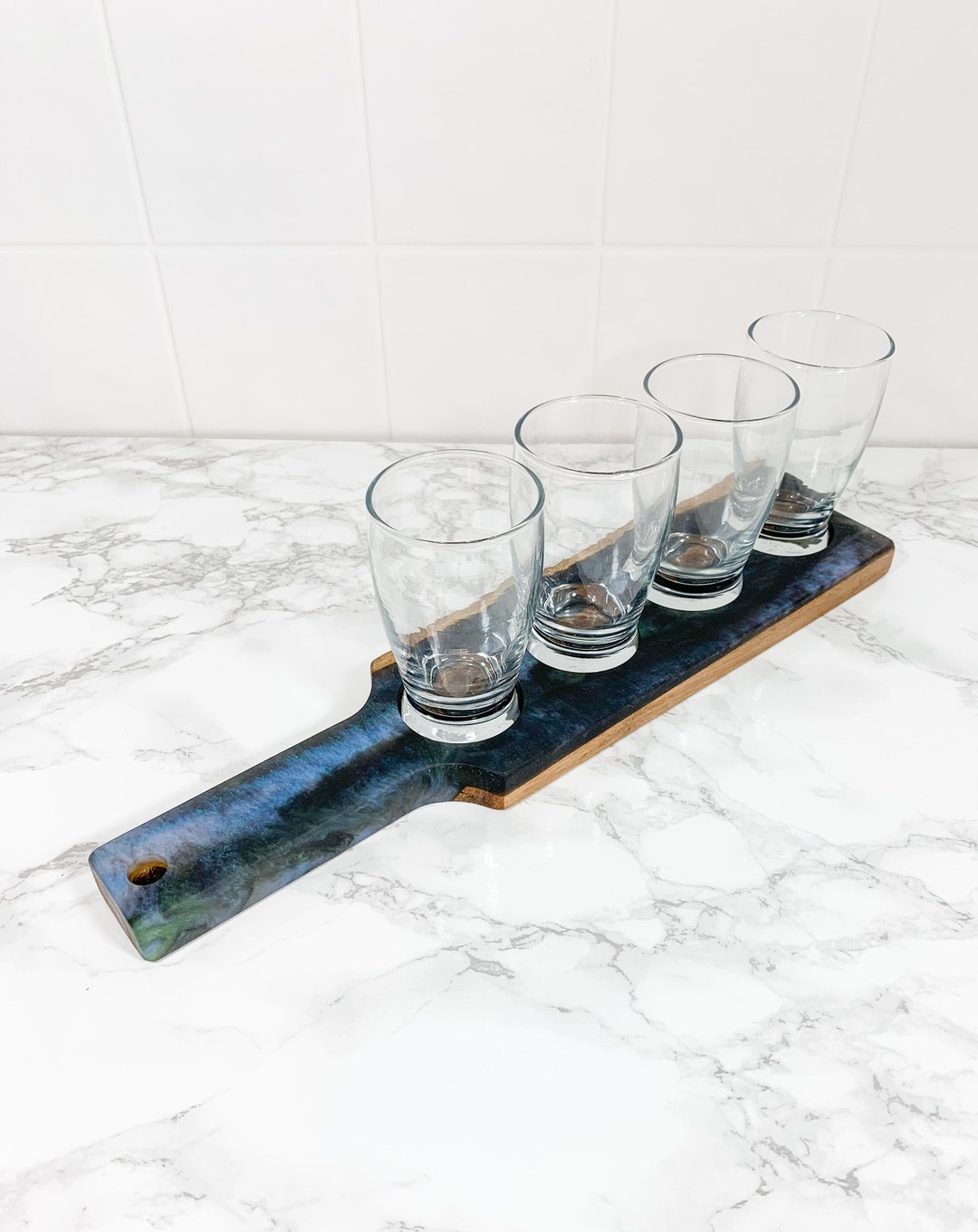 Wood and Resin Beer Flight with Glasses Etsy