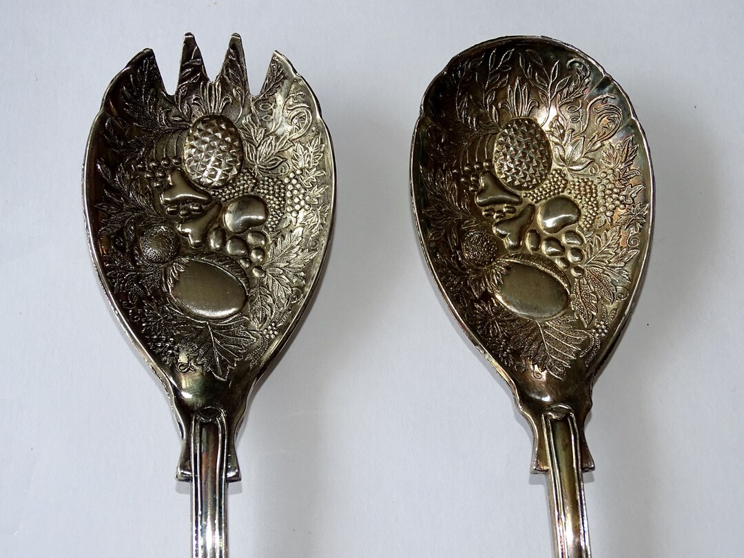 Silver Plated Salad Serving Spoon & Fork Set Made in England Etsy