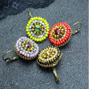 Round Earrings, circle earrings, casual earrings, colorful jewelry, Boho Jewelery, crystals, simple earrings, lever back earrings