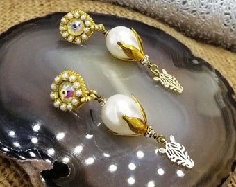 Golden zebra, jungle earrings, pearl earrings, tropical earrings, summer jewelry, Golden pearl earrings, romantic jewelry, statement earring