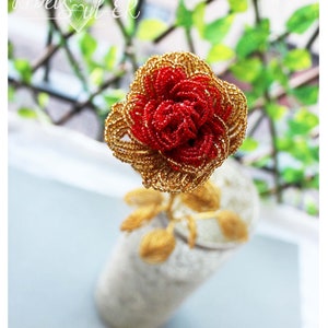 Golden rose, Beaded rose, valentine&#39;s day rose, gold flower, home decor, gift for her, red rose, artificial flowers, and eternal rose