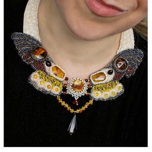 Baltic amber butterfly necklace, beaded necklace, romantic beadworks, fashion gift, statement collar, handmade , genuine baltic image 2