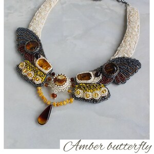 Baltic amber butterfly necklace, beaded necklace, romantic beadworks, fashion gift, statement collar, handmade , genuine baltic image 4