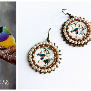 Beaded earrings beaded jewelry handmade jewelry pearl earrings artisan jewelry unique gifts fashion gift bird earrings love gift rebelsoulek