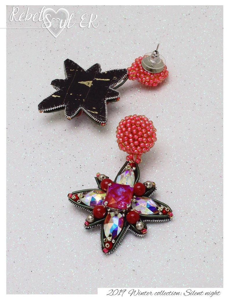 Dangle stud earrings, fuchsia beaded earrings, statement seed bead