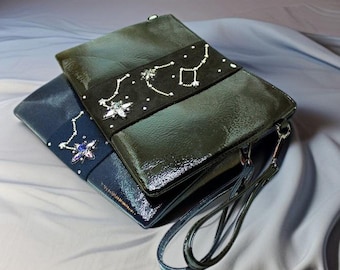 Constellation black handbag, Clutch Bag, embroidered bag, black wristlet, whrist bag, black Handbag, evening bag, clutch