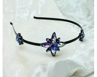 Night blue beaded Headband, Constellation headpiece, Beaded crown, crystal headband, star headband, beadwork headband, Swarovski headband