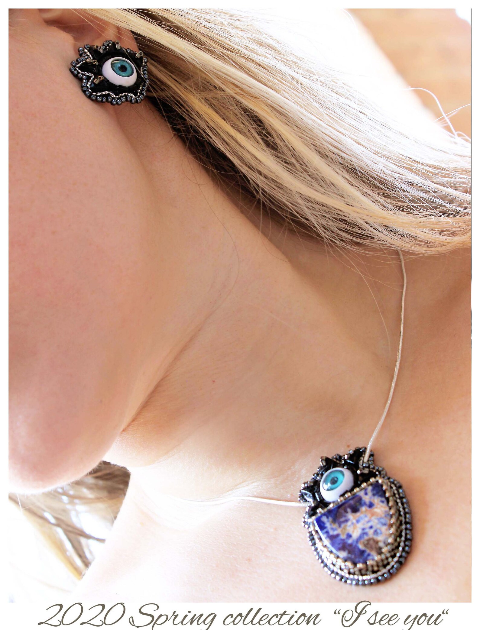 Evel Eye Protection Jewelry Set, Sodalie Necklace, Good Luck Jewelry, Necklace Earring Set