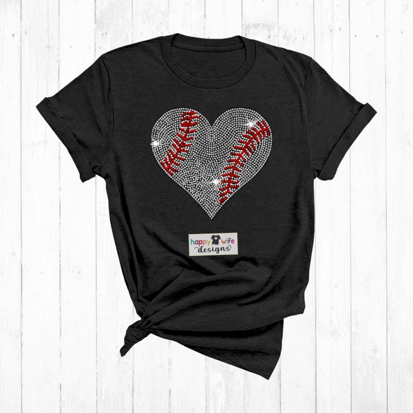 Rhinestone Baseball Heart with Laces, Baseball Mom Shirt, Baseball Laces, Softball Mom Shirt, Baseball Hoodie, Baseball Bling, Spirit Wear