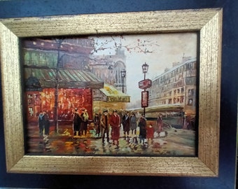 Paris Place de l'Opera Café de la Paix Opéra Garnier Framed OilPainting on Wood Travel Souvenir Paris Lovers