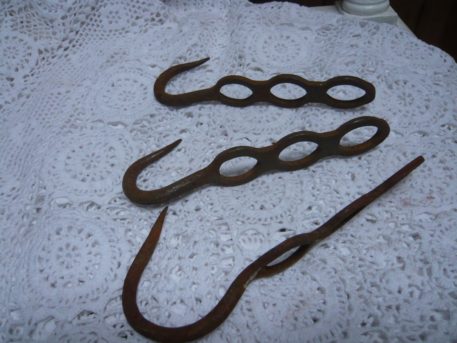 Set of French Antique Butcher Hooks Three Handmade Wrought Etsy