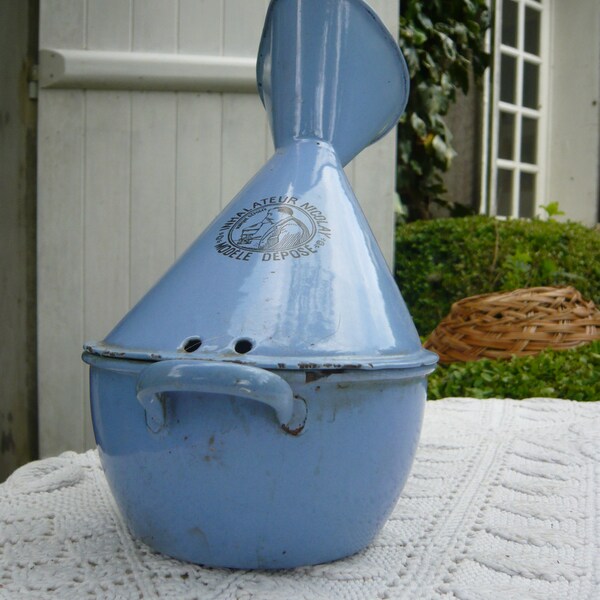Enamel blue tin inhaler vintage french enamel tin blue tin container health care bathroom decor cold care medical tool natural aromatherapy.