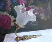 RESERVED for ERIKA.Wall hanging bronze sconce lamp Art NOUVEAU original flower shape glass shade  made in France free shipping lighting