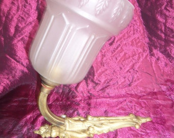 French Vintage Bronze Sconce Lamp, Art Nouveau Tulip Glass, 1900