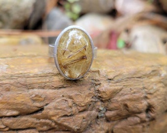 Golden rutilated quartz sterling silver ring size 8.5 ladies