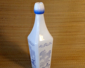 Vintage White Liquor Bottle with Windmill and Holland Design