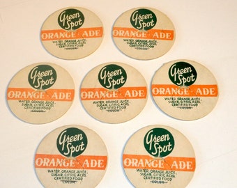 7 Vintage Green Spot Orange-Ade Bottle Cap - Milk Bottle Cap Lid