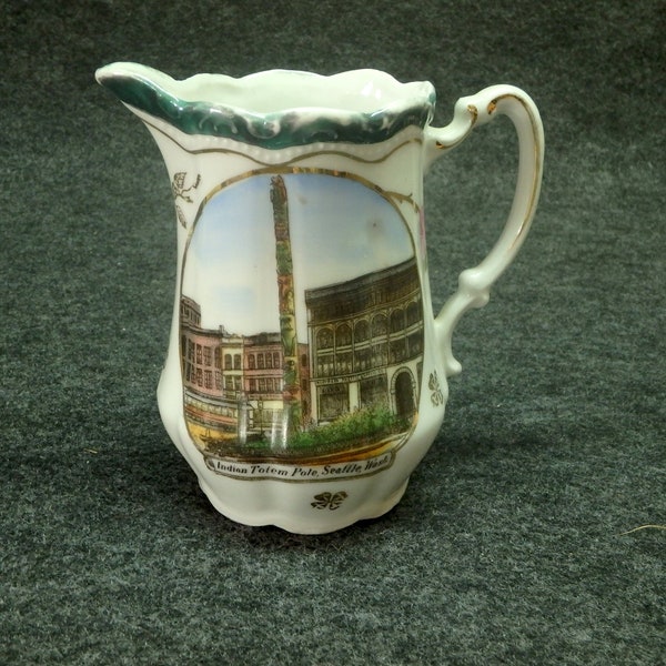 Vintage Souvenir Ceramic Syrup Pitcher or Creamer - Featuring Tlingit Totem Pole - Seattle, Washington