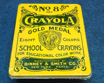 Vintage Cravola No. 8 Tin Factory Sellado - Plus Caja de 16 Crayones