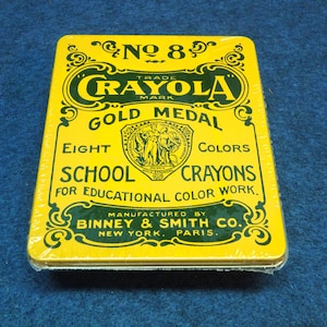 Vintage Cravola No. 8 Tin Factory Sealed - Plus Box of 16 Crayons