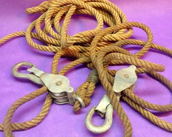 Barn - Farm Hoist - Vintage Block and Tackle - Old Hemp Rope and Pulleys - M Klein & Sons