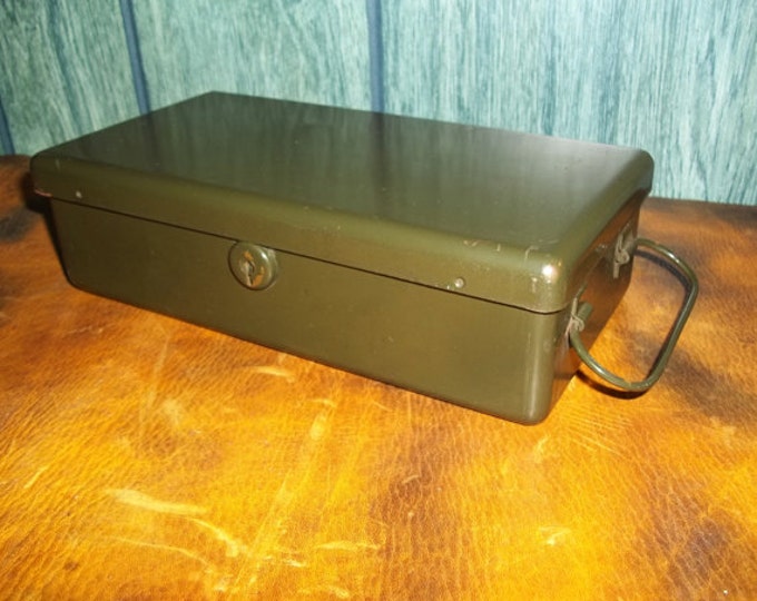 Military Green Metal Lock Box, Cash Box, Strong Box, Industrial Quality