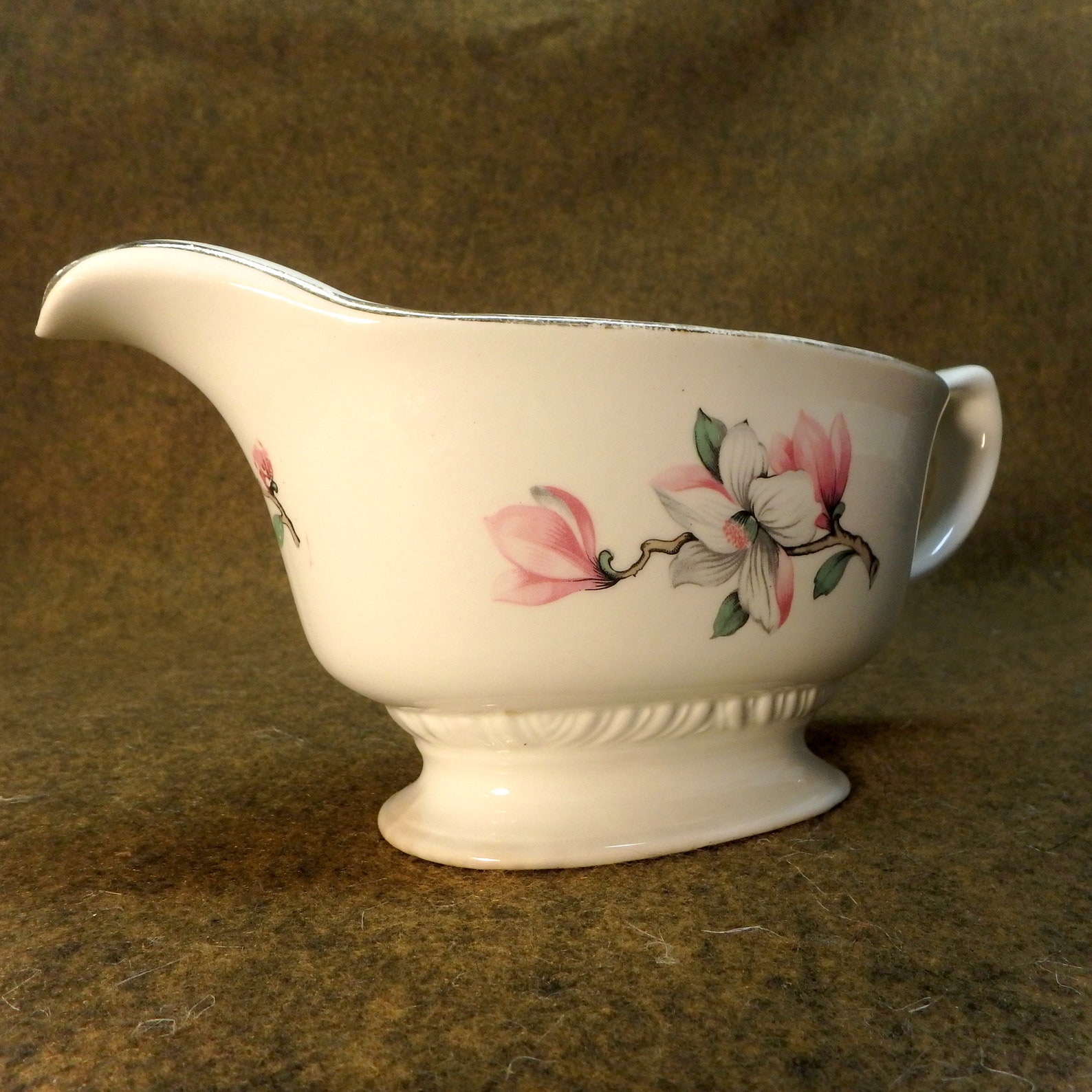Vintage Homer Laughlin Gravy Boat with Blossoms and Gold Rim Etsy