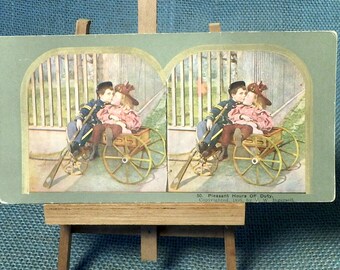 Children Dress Up - Stereoscope Card - No. 50 Titled Pleasant Hours Off Duty