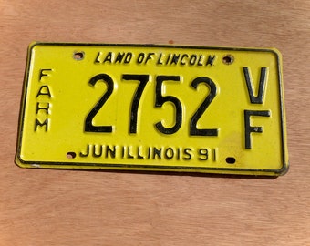 Farm License Plate - 2752 VF - Black on Yellow - Dated June 1991