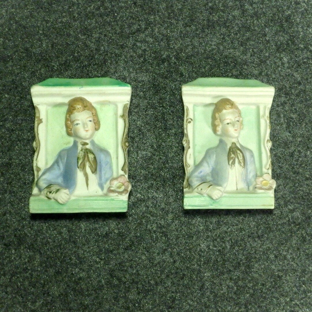 Made in Occupied Japan Wall Pockets Bisque Pair Small Size Featuring Young Man Etsy