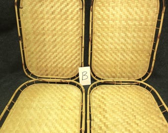 Vintage Woven Bamboo Serving Trays - Set of 4  - Rattan - Wicker - Tiki Bar Trays -