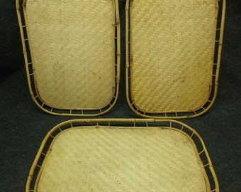 Vintage Woven Bamboo Serving Trays - Set of 3 (three) - Rattan - Wicker - Tiki Bar Trays -