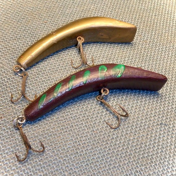 2 Handmade Vintage Wooden Fishing Lures For Recycle Decor Etsy