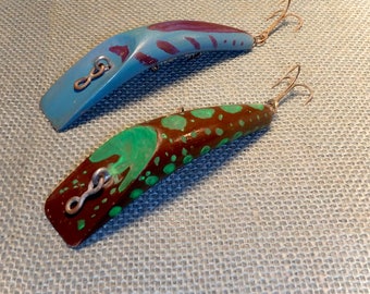 2 Handmade Vintage Wooden Fishing Lures - For Recycle, Decor, or DIY Projects - Folk Art - Decorative