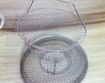 Vintage Wire Mesh Fish Basket - Opens At Each End - Collapsible - Hanging - Decorative