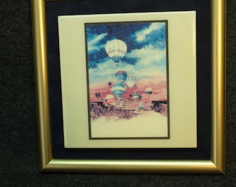 Vintage Framed Decorative Tile - Hot Air Balloon Scene - Southwestern Framed Wall Art