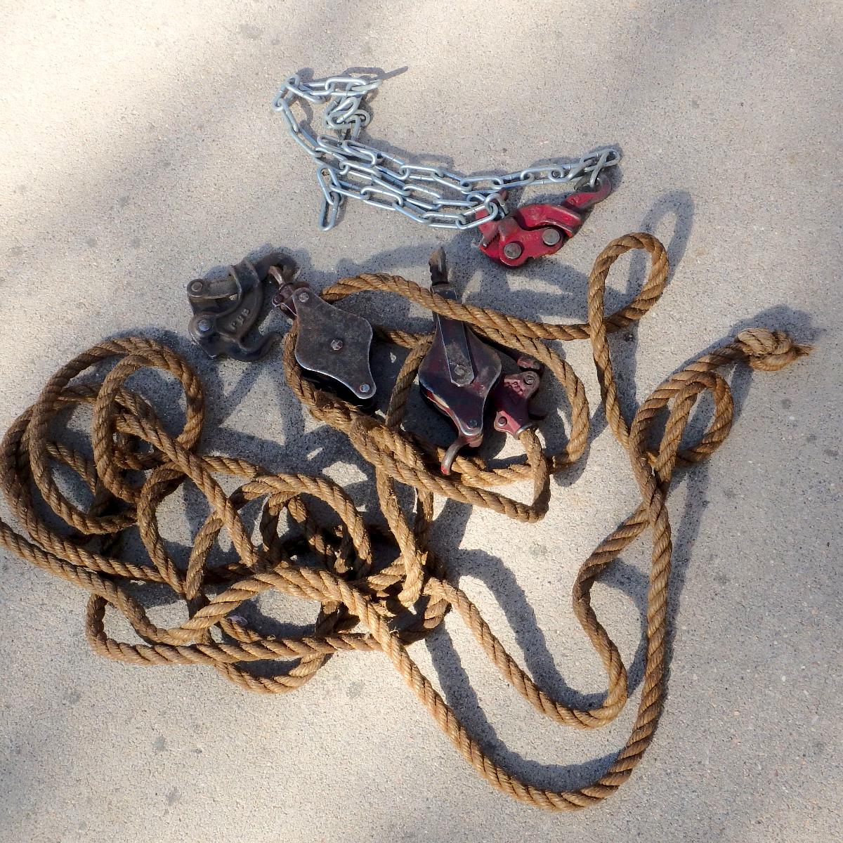 Vintage Fence Stretcher, Rope, Pulleys, Wire Grip, DIY Farm Décor