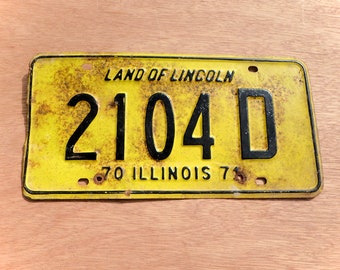 Illinois License Plate - 1970 - Black on Yellow - Number 2104 D