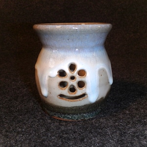 Dripped Glazed Pottery Votive Holder With Handle - Vintage Candle Container Signed
