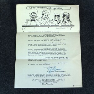 Vintage 1929 Solicitation Letter from Hotel Governor Clinton - New York