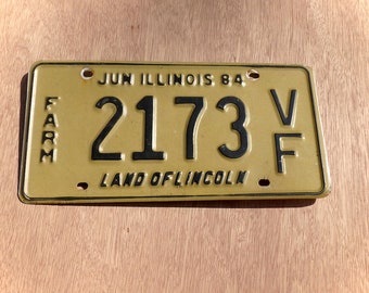 Farm License Plate - 2173 VF - Black on Tan - Dated June 1984