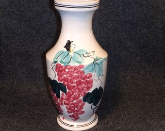 Grapes and Leaves Vase - Ceramic Vintage Flower Holder Centerpiece - Made in Taiwan