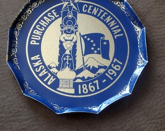 Vintage Alaska Purchase Centennial Metal Tray - Commemorative - Souvenir -  1967