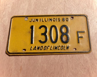 Farm License Plate - 1308 F - Black on Yellow - Dated June 1980