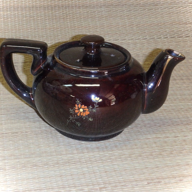 Made in Japan Vintage Teapot Brown Ceramic with Moriage Hand Painted Design