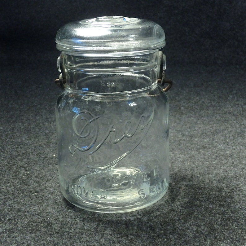 Drey Canning Jar Vintage Glass Top Bail Wire Clamp Pint Size