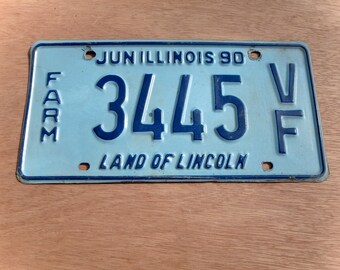 Farm License Plate - 3445 VF - Blue on Blue - Dated June 1990